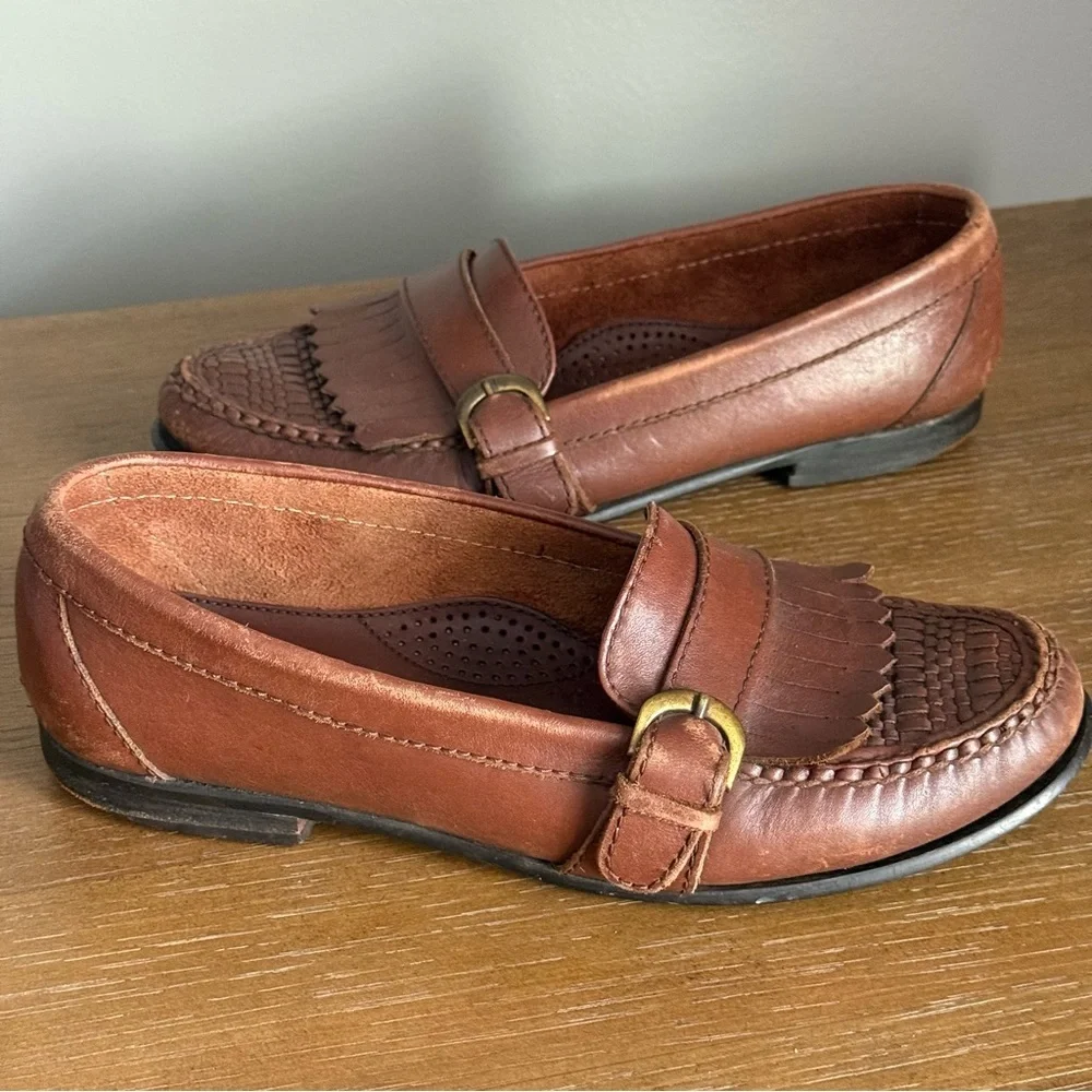 Bass Brown Leather Loafers with Fringe Detail Size 9M